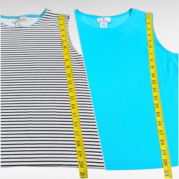 TTC 3pc Set Aqua Turquoise Open Front Cardigan Matching Striped/Solid Tank Tops - Picture 8 of 16